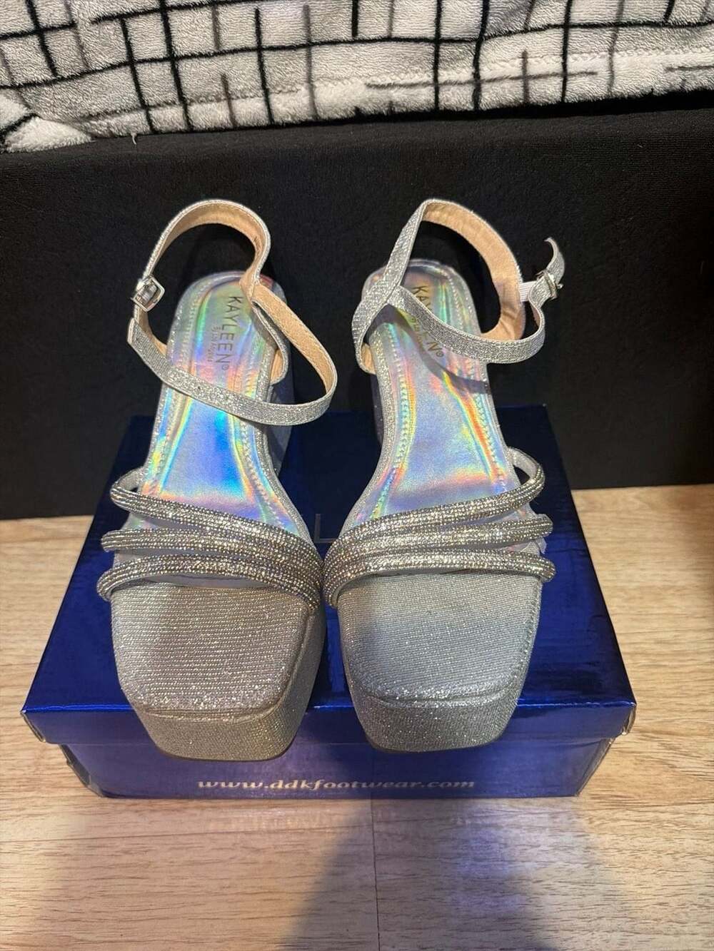 Silver Glitter Strappy Platform Heels